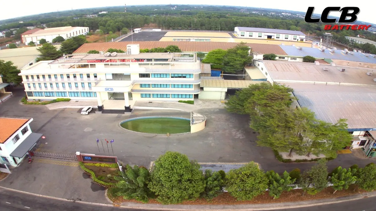 A panoramic view of the factory in the corporate film about LCB Battery, a battery manufacturing company.