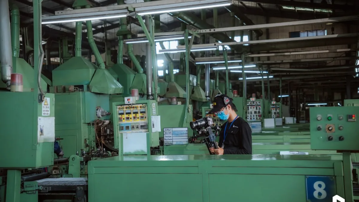 Filming a corporate video on the LCB Battery production line.