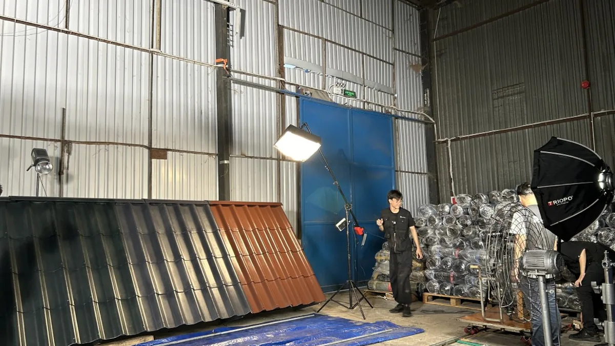 The TV commercial project introducing DOTACO roofing products was filmed live at the factory.
