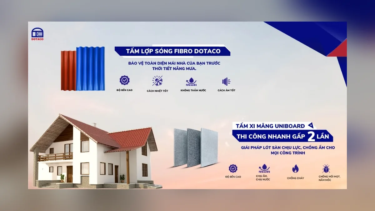 Tấm xi măng và tấm lợp sóng Fibro trong TVC vật liệu xây dựng DOTACO