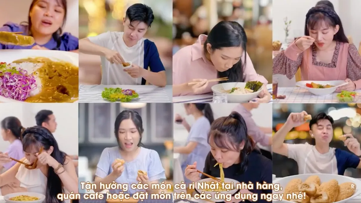 Diễn viên ăn cơm cà ri Tonkatsu trong TVC cà ri Nhật Bản