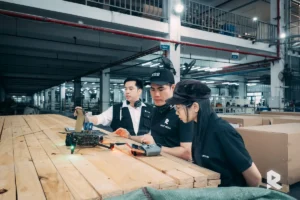 The Right Media team filmed at the Fletcher Vietnam aluminum door manufacturing plant.