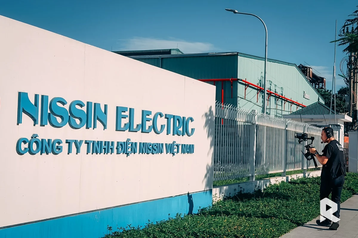 Signage of Nissin Electric Vietnam factory in the FDI enterprise testimonial video project.