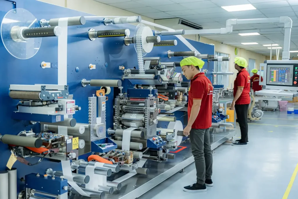 Công nhân Nam Việt Group bên dàn máy in nhãn