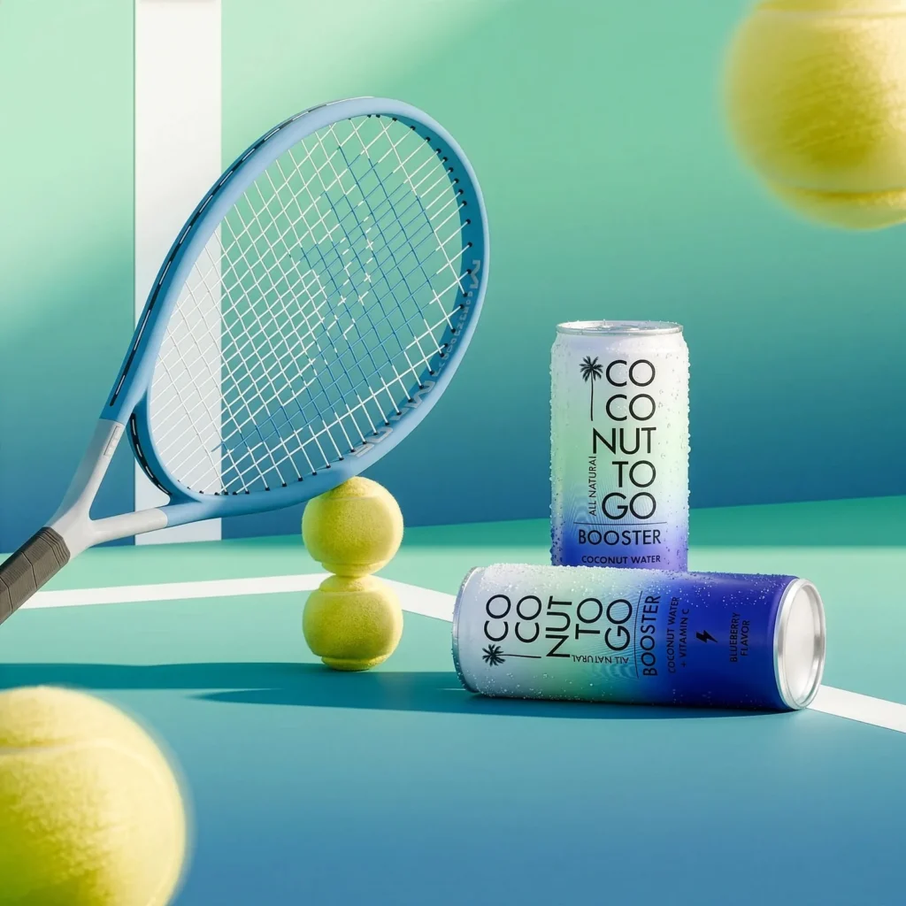 Lon Coconuttogo bên vợt và bóng tennis