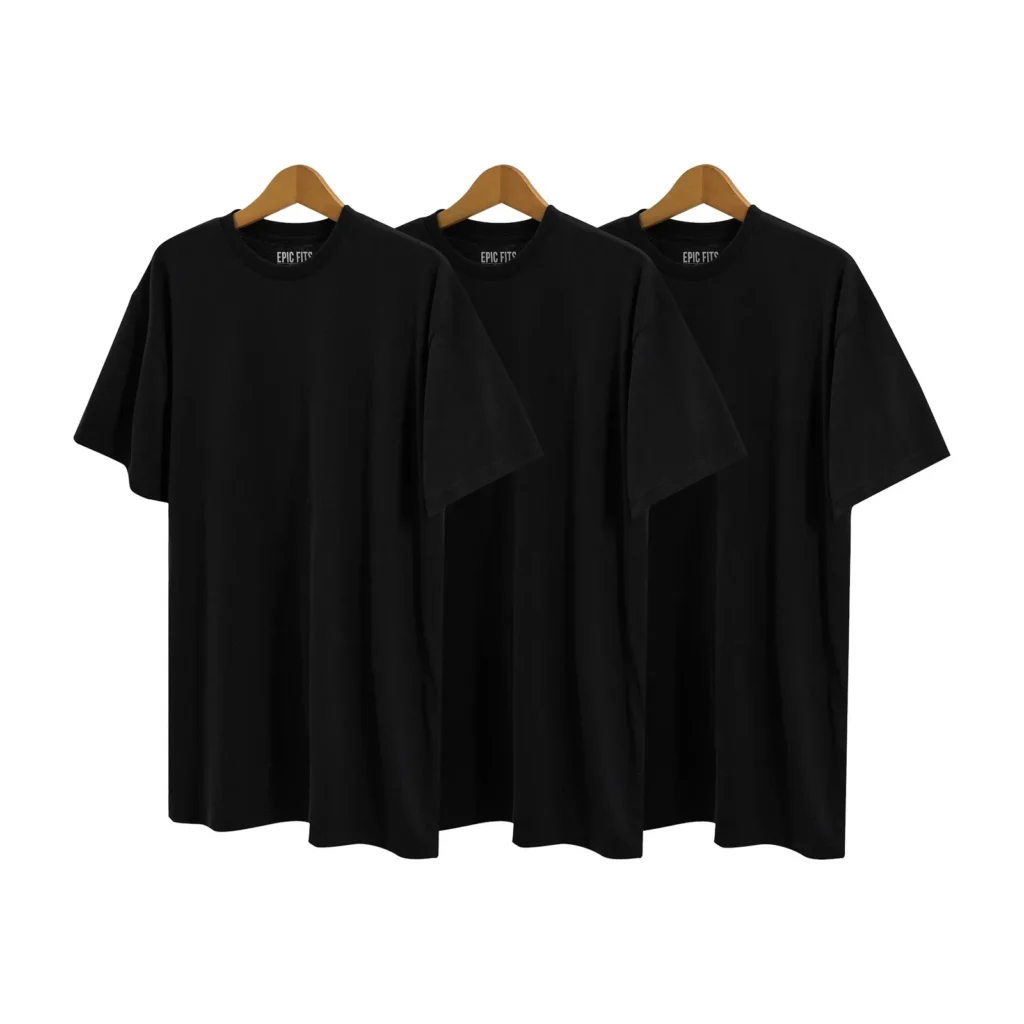 Combo ba áo thun đen Epic Fits trên móc treo